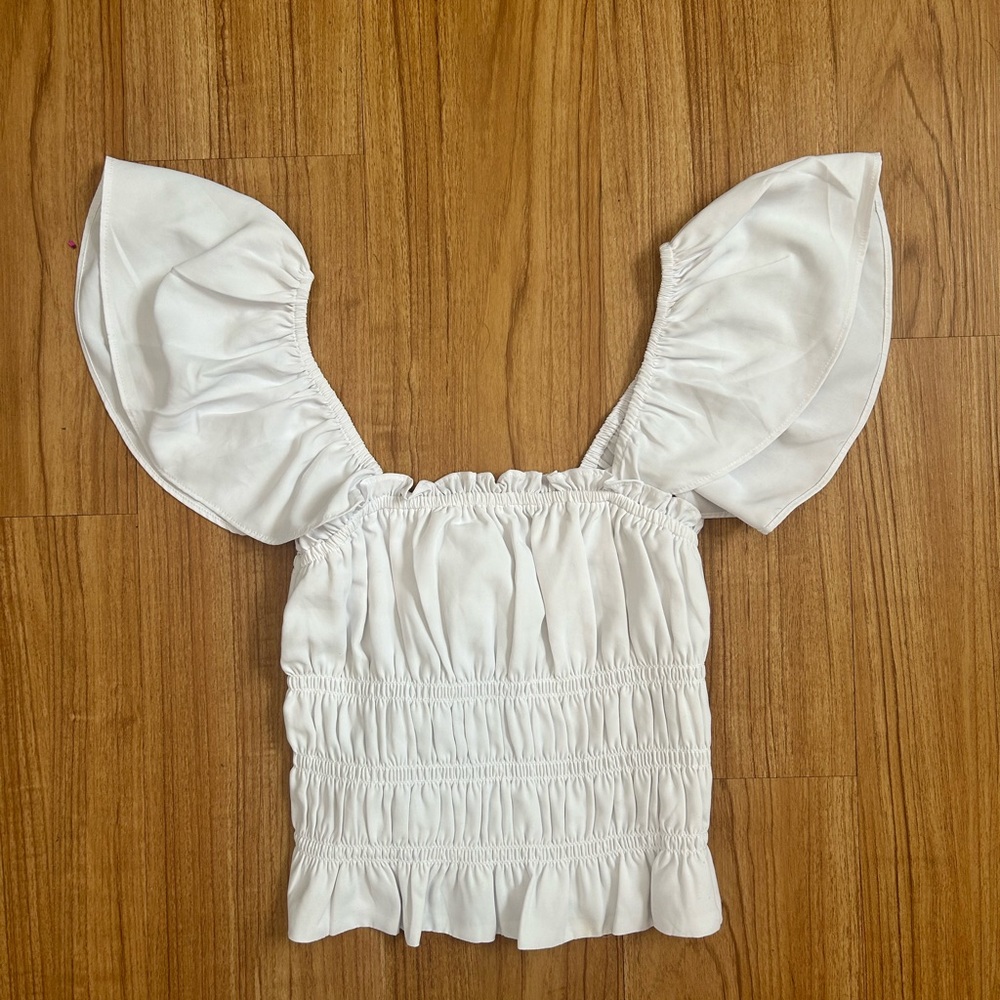Abercrombie & fitch white frill scrunch tank top